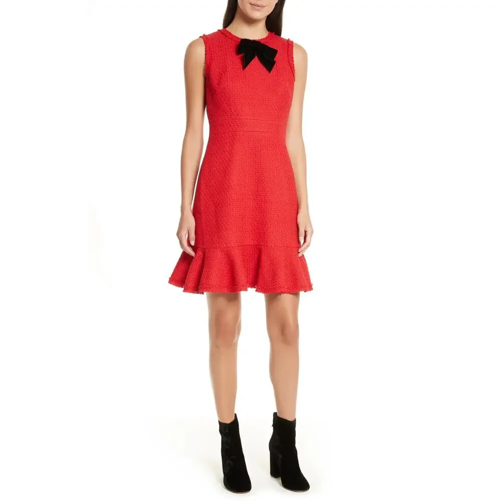 Kate Spade Ruffle Tweed Dress Charm Red Size 6 - Picture 2 of 11